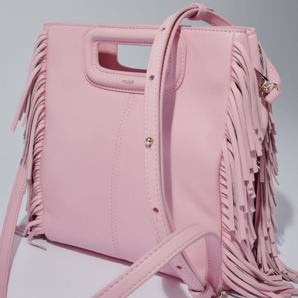 NWT Maje M bag fringe smooth leather rose pink